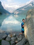 Aron holds back the rock, Lake Louise