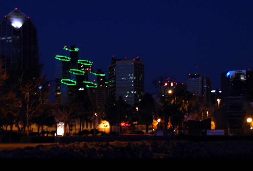 lights of town from San Diego wharf area