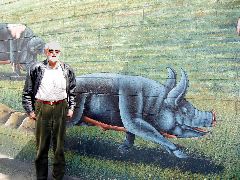 Arthur Luehrmann and hog, Farmer John meat packers, LA
